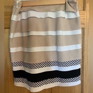 White House Black Market Tan and White Striped Skirt